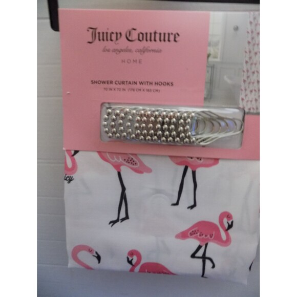 NEW Juicy Couture Flamingo Shower Curtain Set Florida Fabric Tropical - Picture 3 of 6